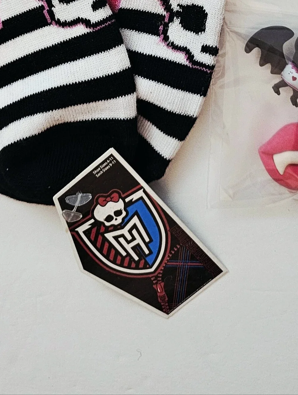 Monster High Socks, Eraser & Pencils Gift Set Black White Striped
